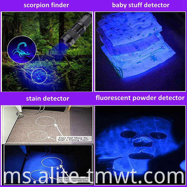 UV putih 395nm 2 dalam 1 lampu LED dwi 18650 atau lampu suluh ov berkuasa bateri AAA